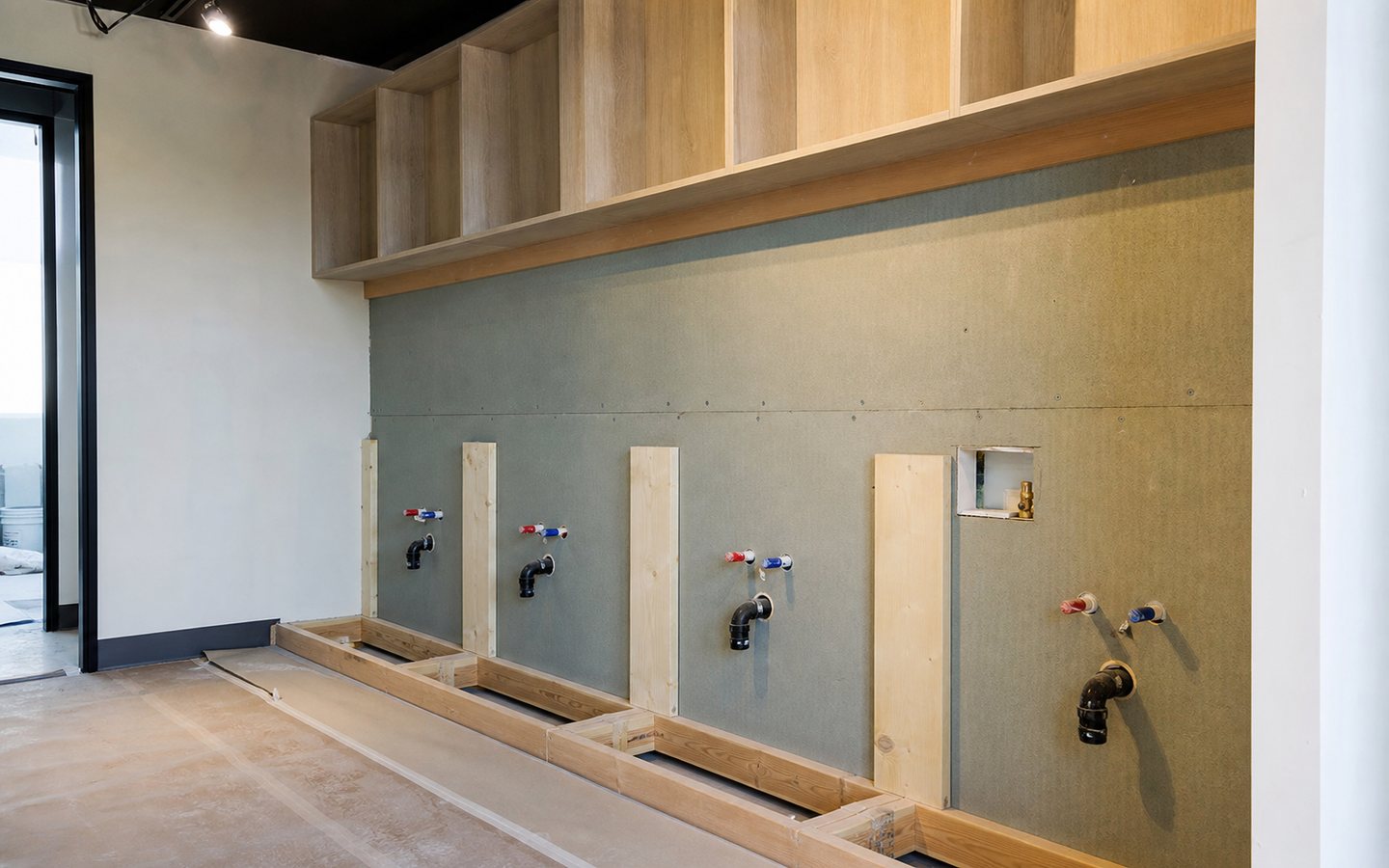 Salon wash-station millwork and plumbing design inspiration