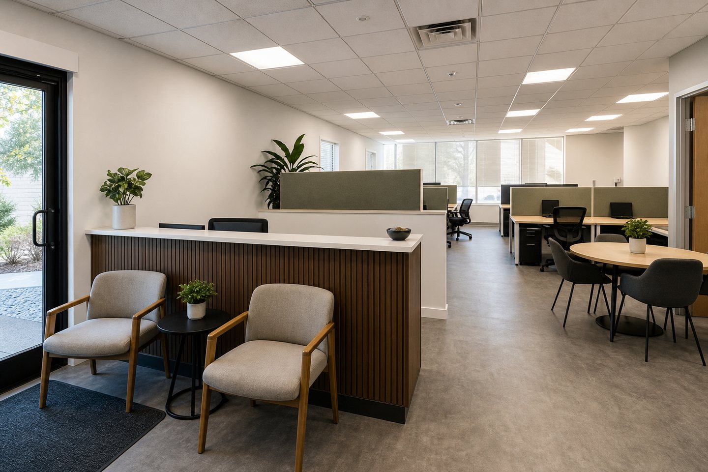 Small-business reception and flexible work-area design inspiration