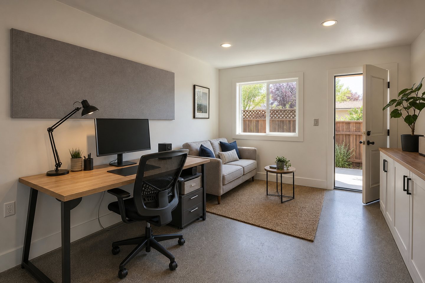 Garage work-and-lounge flex-room design inspiration for San Jose planning