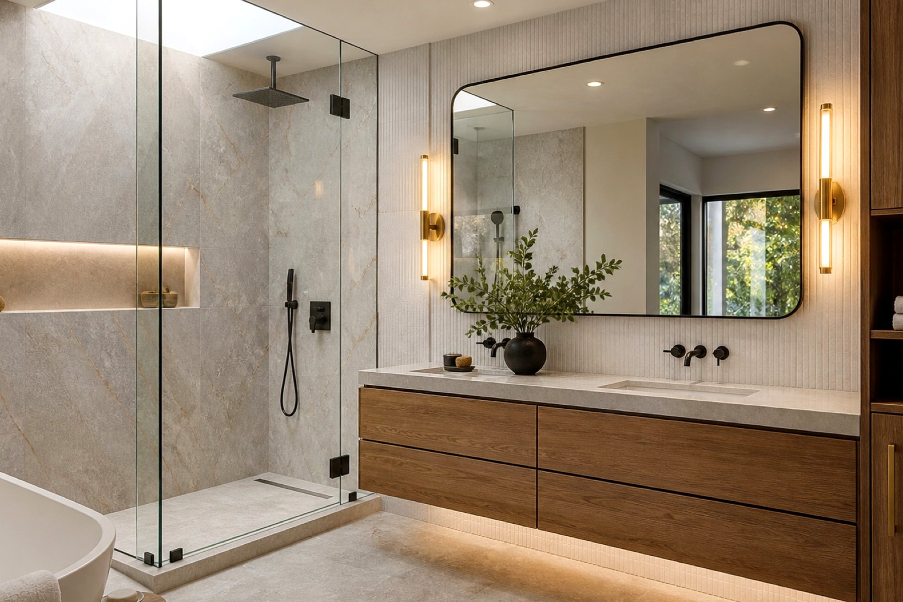 Walk-in shower and vanity remodeling design inspiration