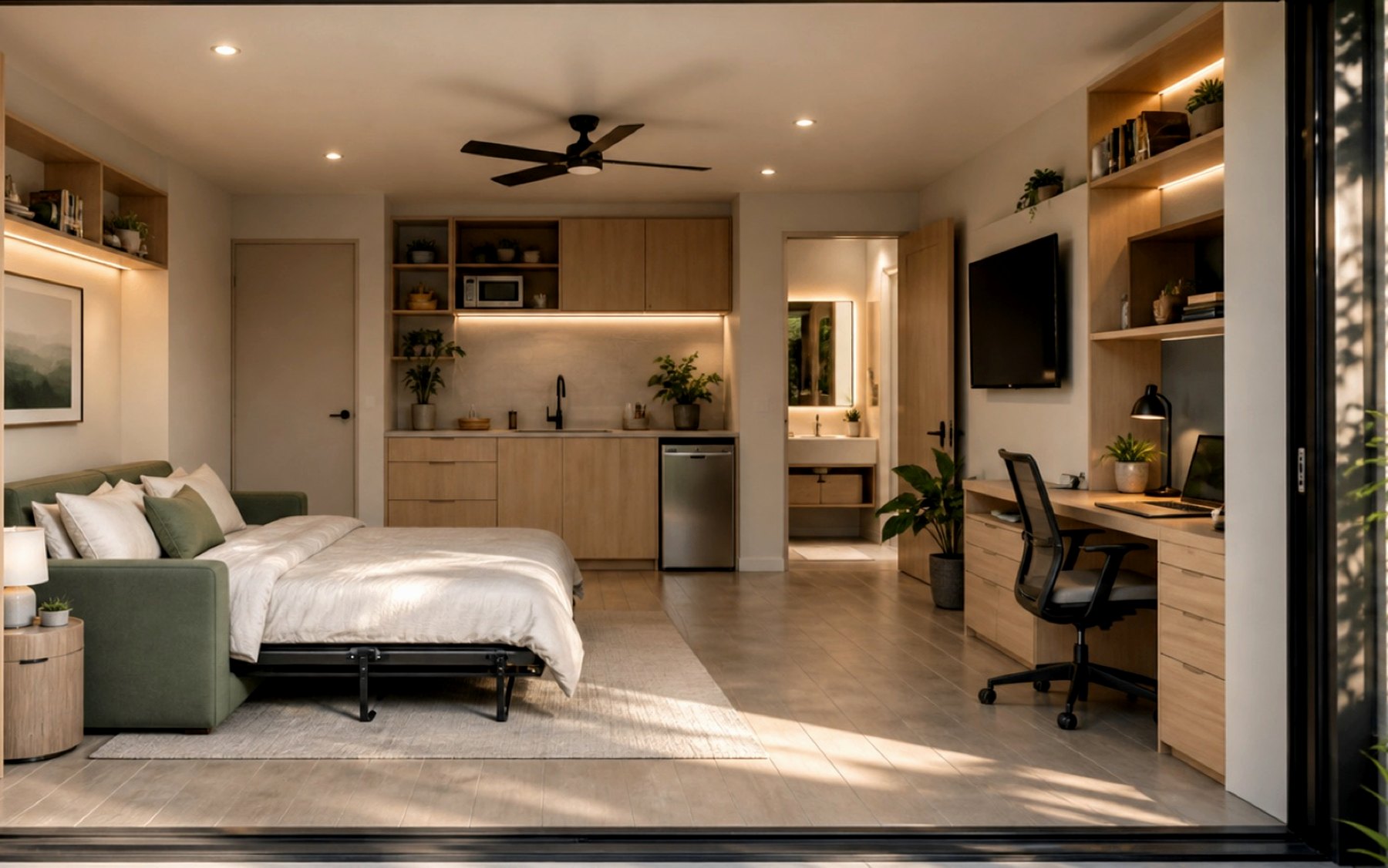 Finished garage conversion living-space inspiration