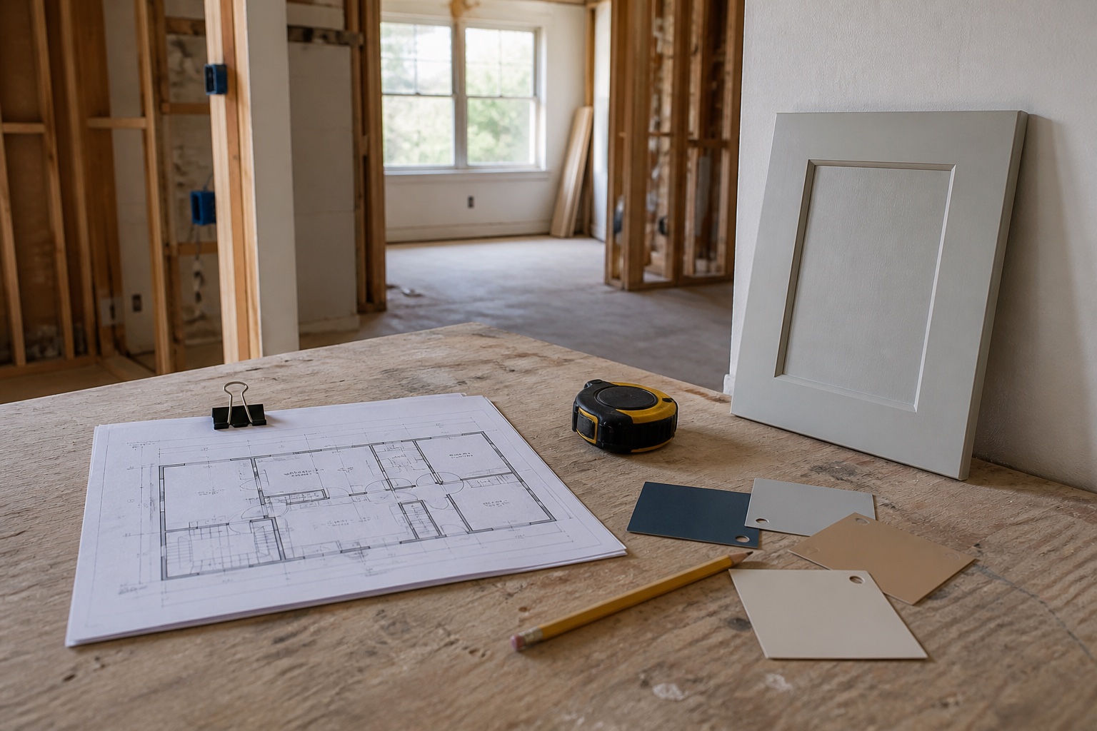 Floor plan, finish samples, and fixture-selection design inspiration