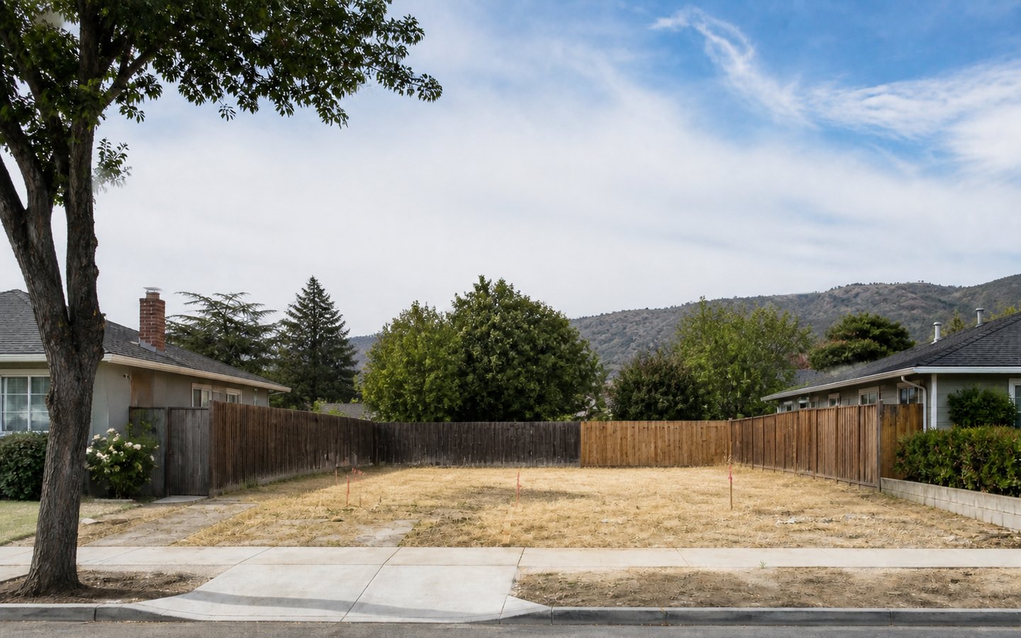 New Home Construction before planning visualization of the same space: A residential infill lot illustrates the access, survey, site, utility, drainage, and neighborhood-fit questions.